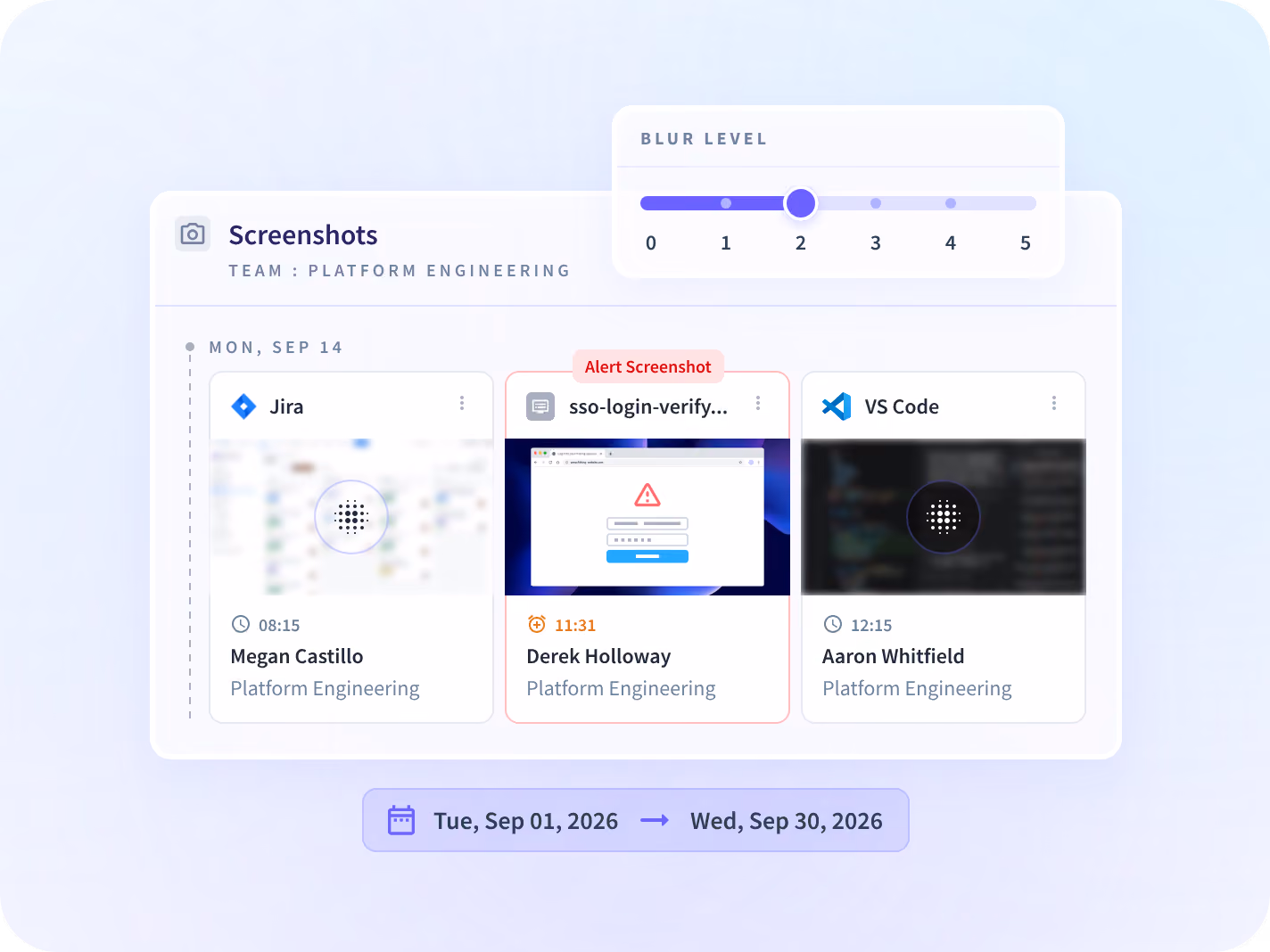 Configuración de captura de Insightful para dos grupos de países, uno con capturas desactivadas y otro con capturas difuminadas.