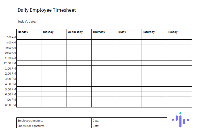 Daily Employee Timesheet template