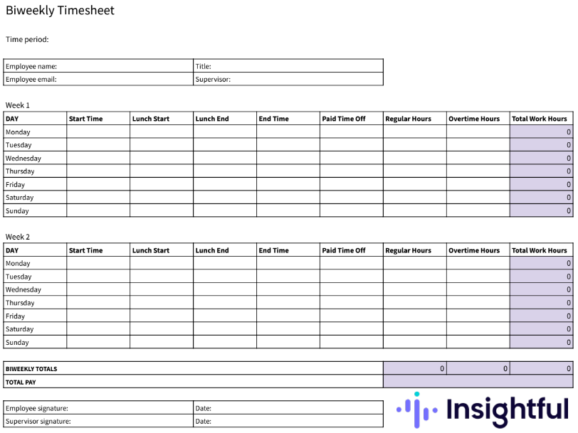 Biweekly Timesheet template