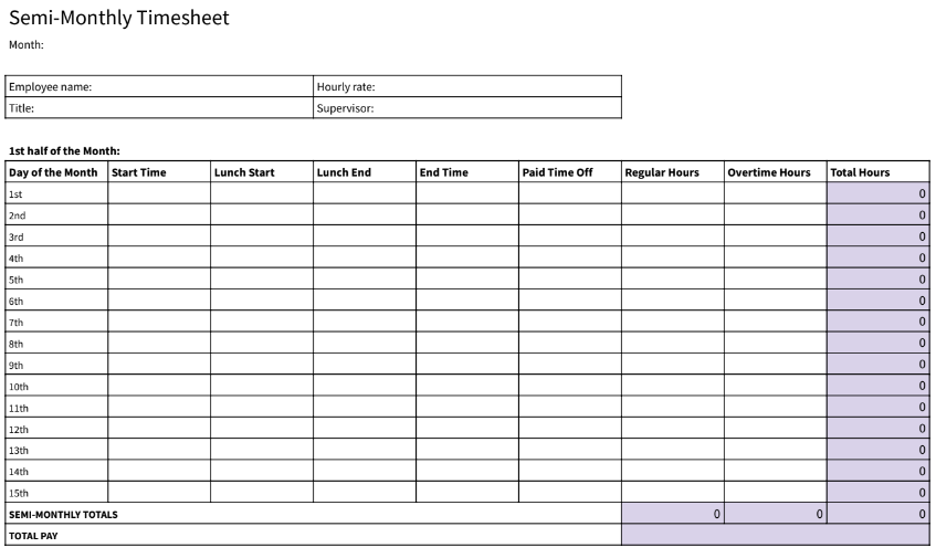 Semi-Monthly Timesheet template