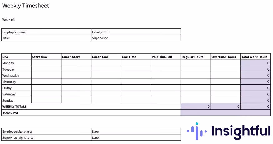 Weekly Timesheet template