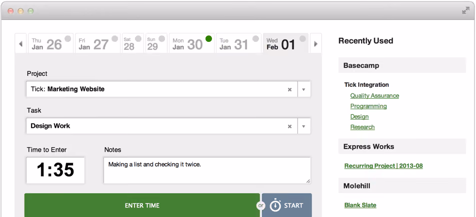 tick time tracking projects