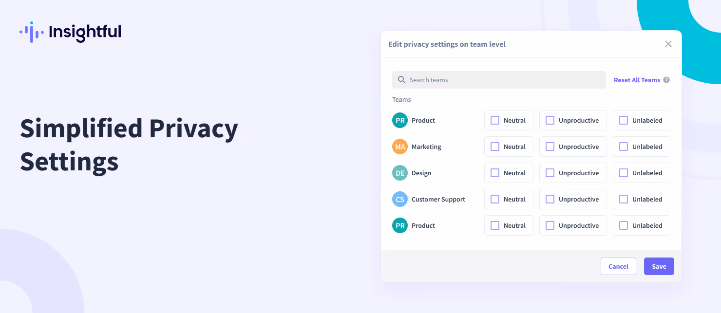 Edit privacy settings on team level