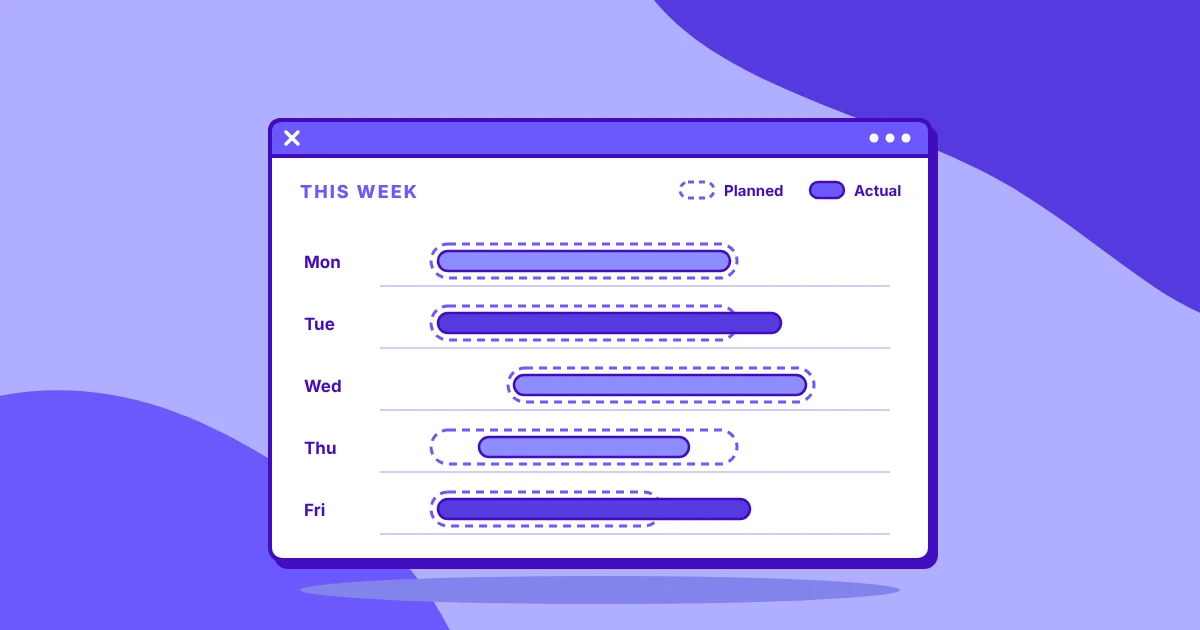 Illustration of a weekly shift schedule comparing planned shifts with actual hours worked